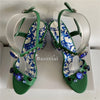 Luxury Diamond Crystal Decor Modern Sandals Women Blue And White Porcelain Print Ankle Strap Summer Shoes For Girls