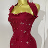 2025 Luxury Shining Diamonds Pearls Sleeveless Bodycon Bandage Long Dress Women Celebrate Evening Party Elegant Birthday Gowns
