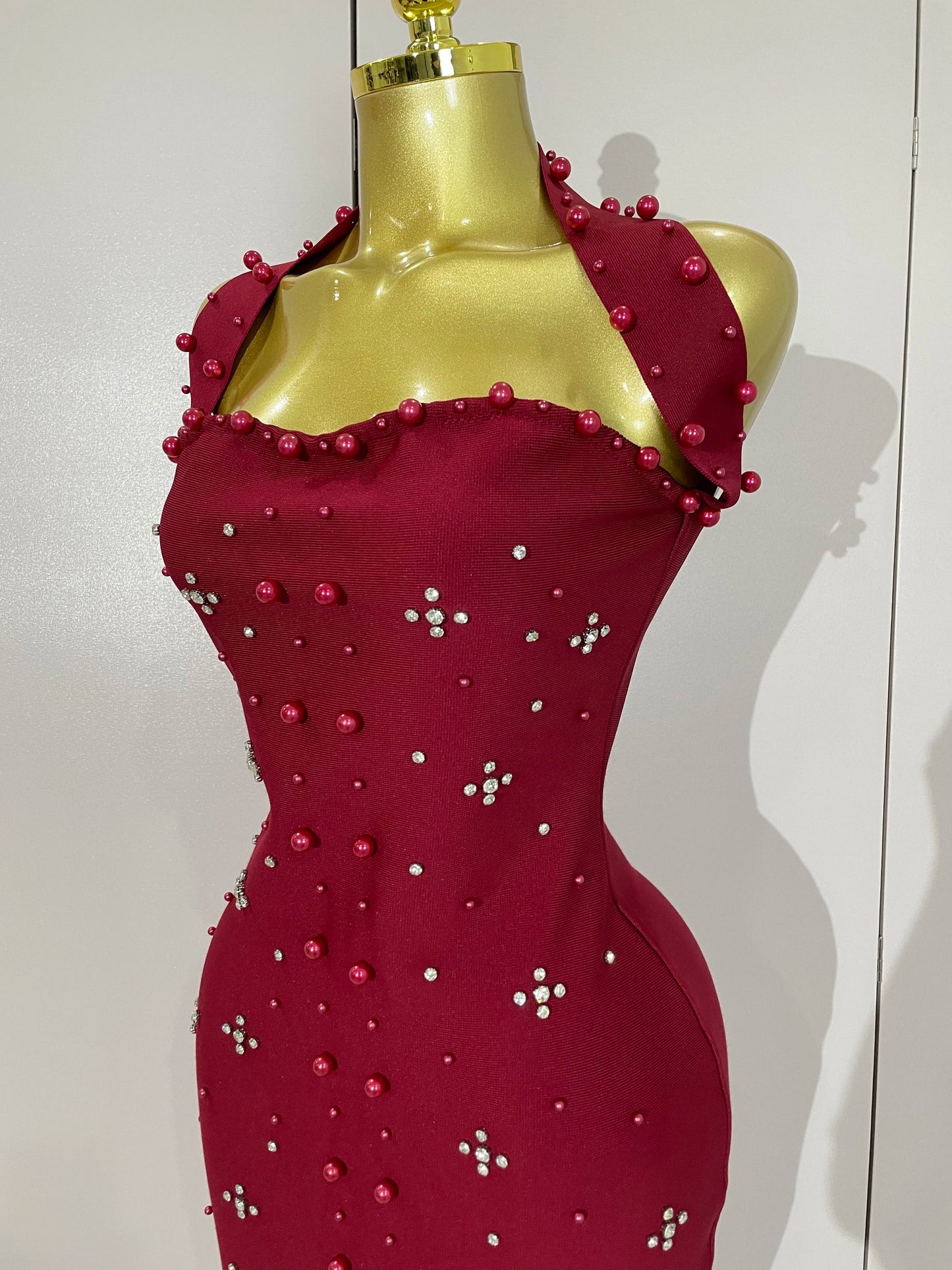 2025 Luxury Shining Diamonds Pearls Sleeveless Bodycon Bandage Long Dress Women Celebrate Evening Party Elegant Birthday Gowns
