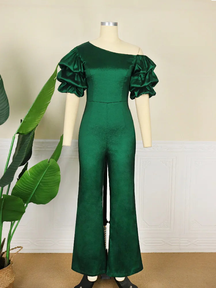 Jumpsuits Women One Piece Party Slim Fit Sexy Oblique Shoulder Wide Leg Long Pants Overalls Elegant Splice Rompers Evening