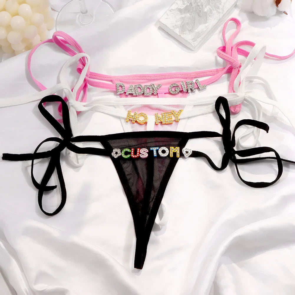 Sexy Custom Thong Name Crystal Letter Underwear Bikini Personalized Customized tangas G-string Girl friend Wife Birthday Gift