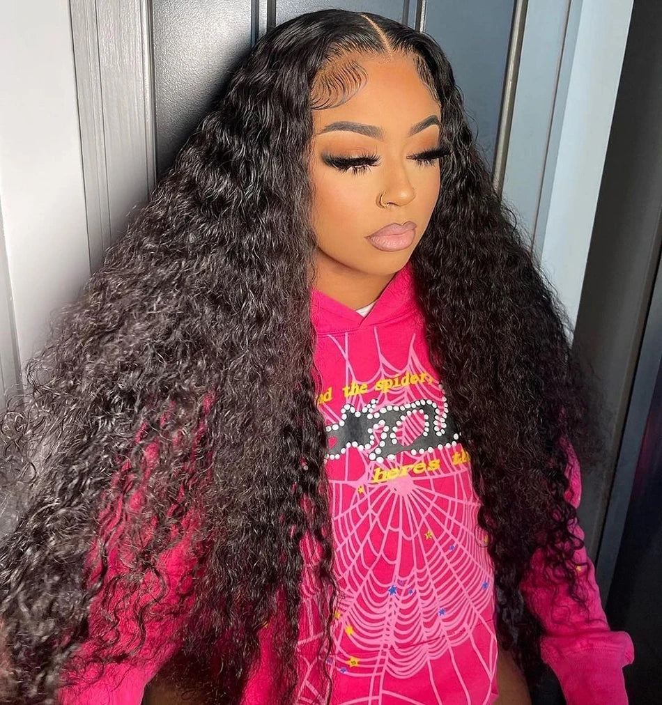 13x6 HD Transparent Lace Front Water Curly Wave Human Hair Wigs 40 Inch Long Jerry Curly Human Hair Frontal Wigs Full Bouncy