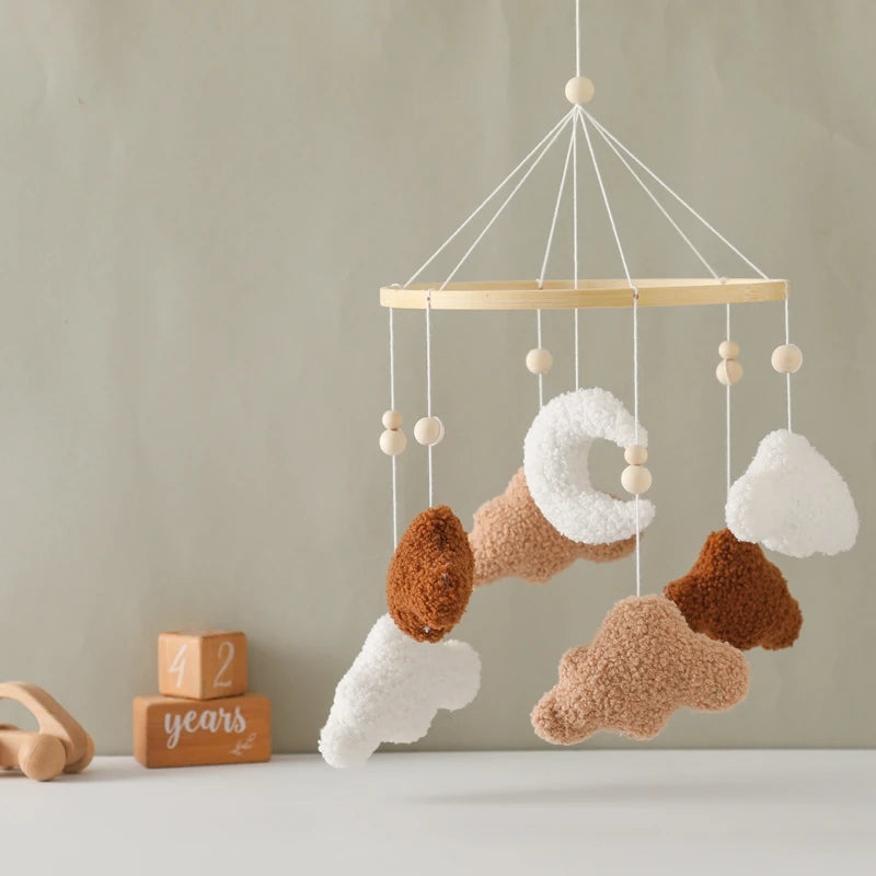 Baby Crib Mobile Bed Bell Rattle Toys Wooden Crochet Stars Pendant Bed Bell Toys Newborn Comfort Crib Bracket Hanging Toys Gifts