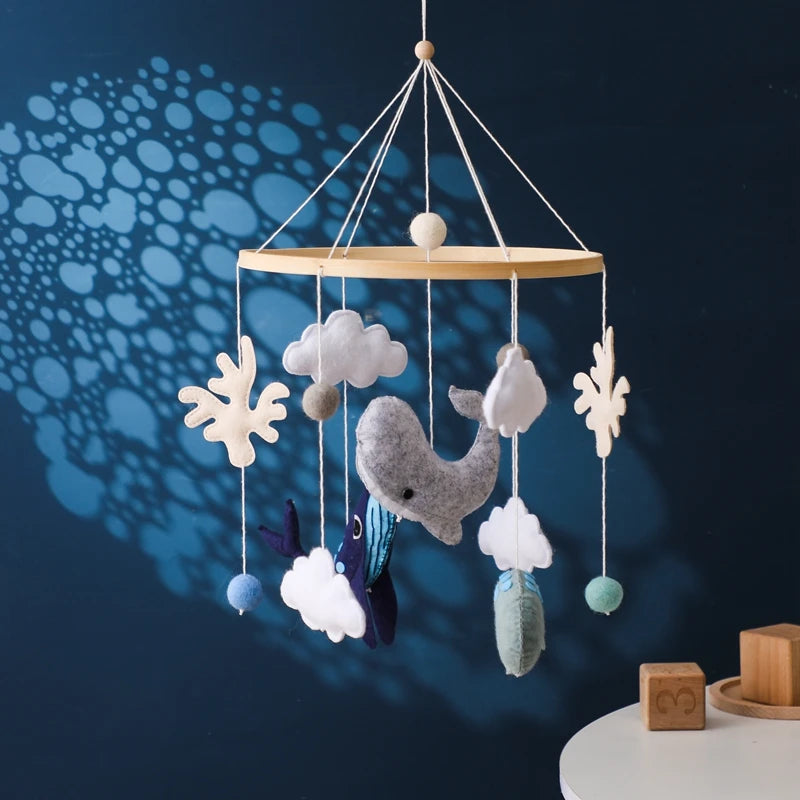 Baby Crib Mobile Bed Bell Rattle Toys Wooden Crochet Stars Pendant Bed Bell Toys Newborn Comfort Crib Bracket Hanging Toys Gifts