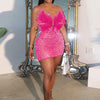 Znaiml Sexy Feathers Rhinestones Backless Diamond Sheer Mesh Bodycon Dresses for Woman Rave Club Birthday Party Night Vestidos
