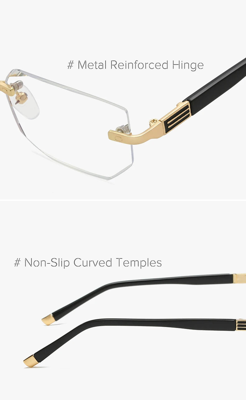 Men Blue Light Blocking Reading Glasses Women Dimond Cutting Rimless Eyeglasses Frame Anti Fatigue Hyperopia Presbyopic Eyewear