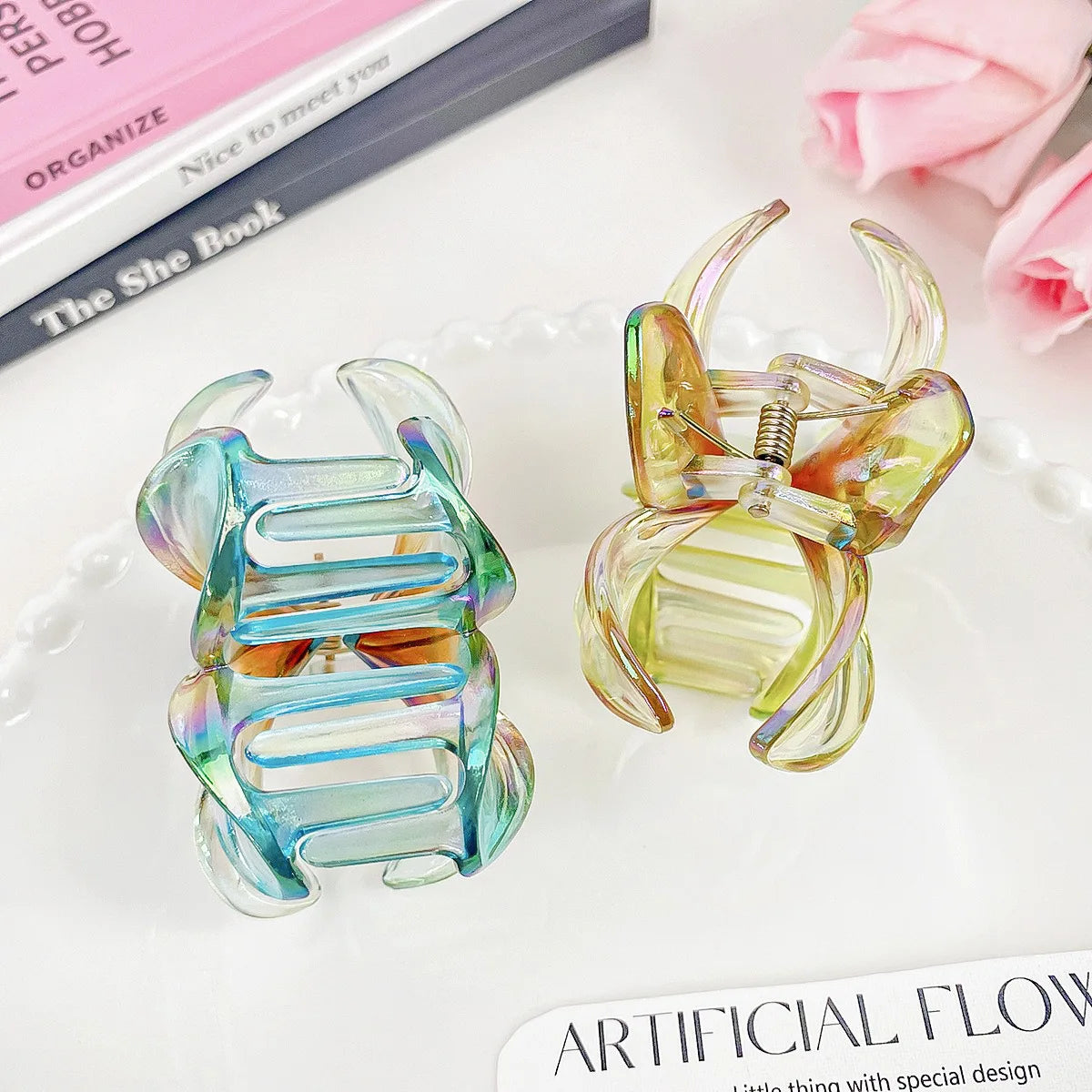 New Gradient Large Flower Acrylic Hair Clip for Women Sweet Hair Claws Crab Clamp Barrettes Hawaiian Headwear Accessories