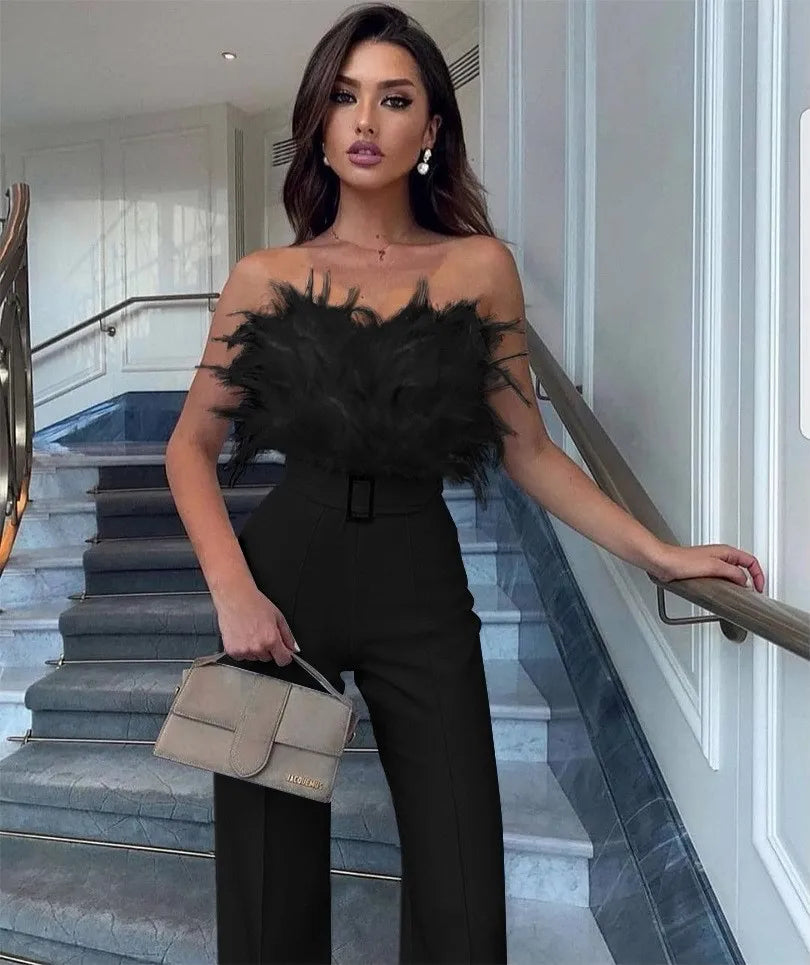 Women Sexy Jumpsuit Breast Wrap Spring Summer Fashion Female Elegant White Empire Casual Straight Long Jumpsuits