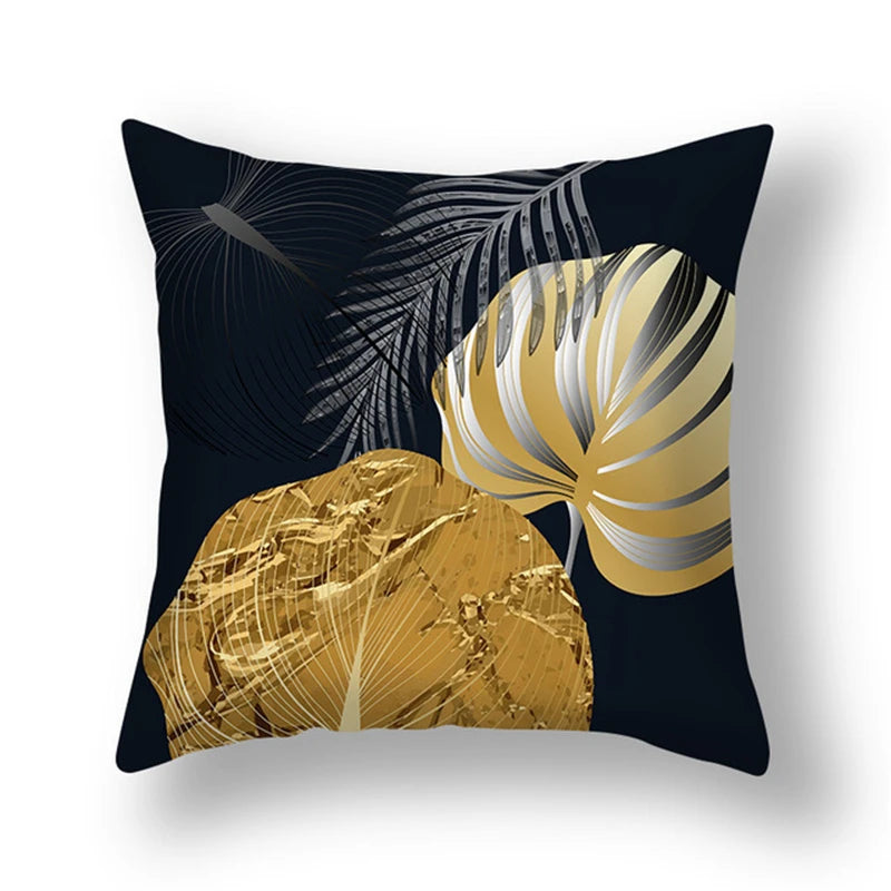 45x45cm gingko leaf polyester cushion cover black gold  waist pillowcase living room chair sofa home decoration