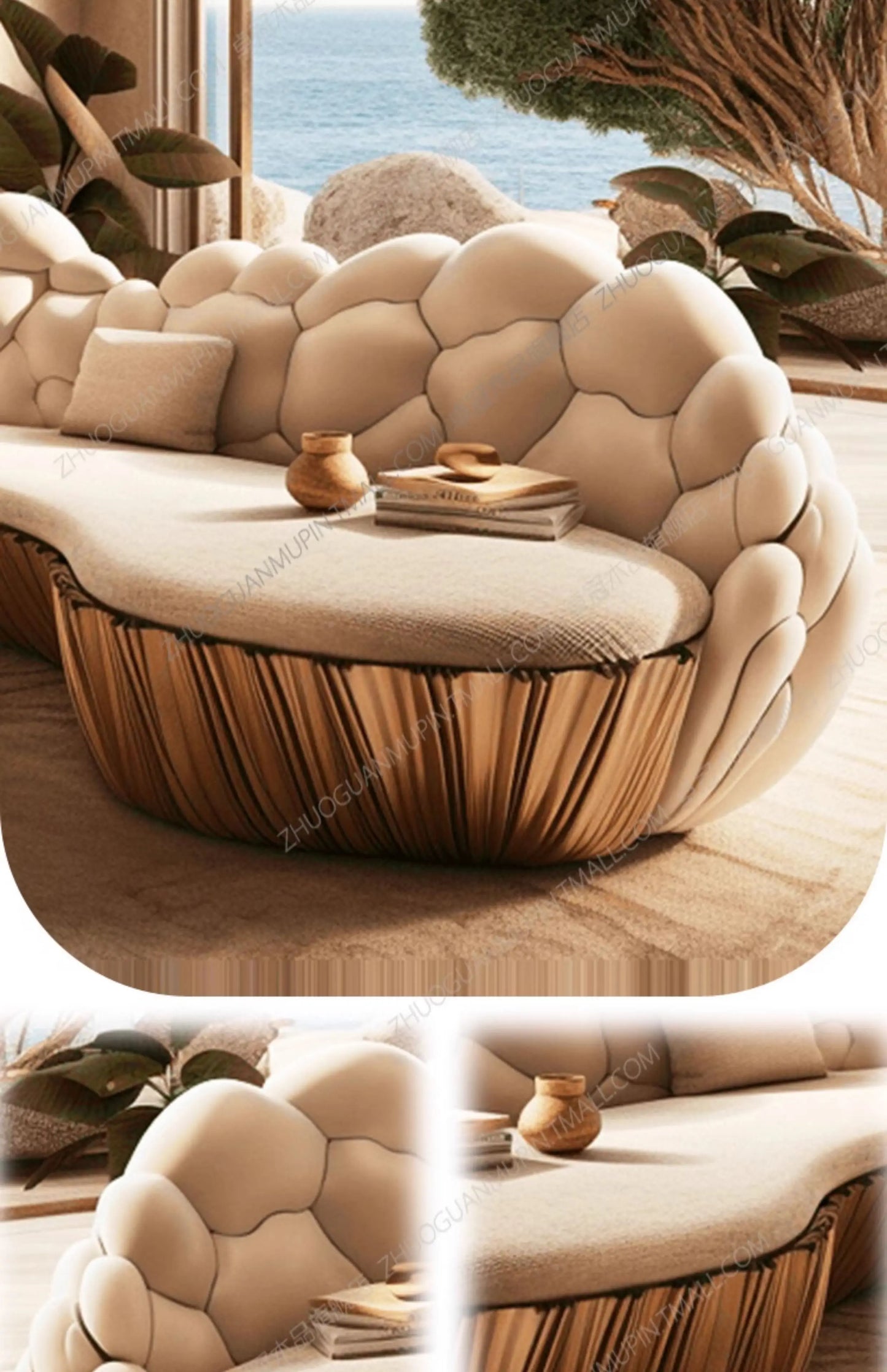 French light luxury semi-circular curved villa living room creative sofa cream special-shaped solid wood