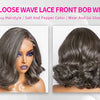 Salt and Pepper Loose Wave Lace Front Bob Wig Human Hair Side Part  5x5 HD Closure Lace Wig Ready To for Black Women