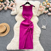 YuooMuoo Fashion Summer Bodycon Knitted Dress Sexy Package Hips Drawstring Split Black Women Dress Basic Lady Party Vestidos
