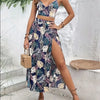 Women Sleeveless Low Cut V-Neck Printed Dress High Slit Sexy Dresses Trendy Half Skirt Women's Set Light Elegant Summer Set
