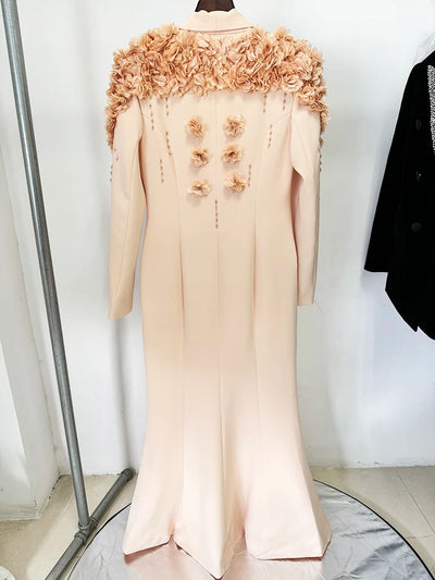 HIGH STREET Newest Fashion 2025 Designer Maxi Dresses Women's Long Sleeve Stunning Flowers Appliques Beaded Long Dress