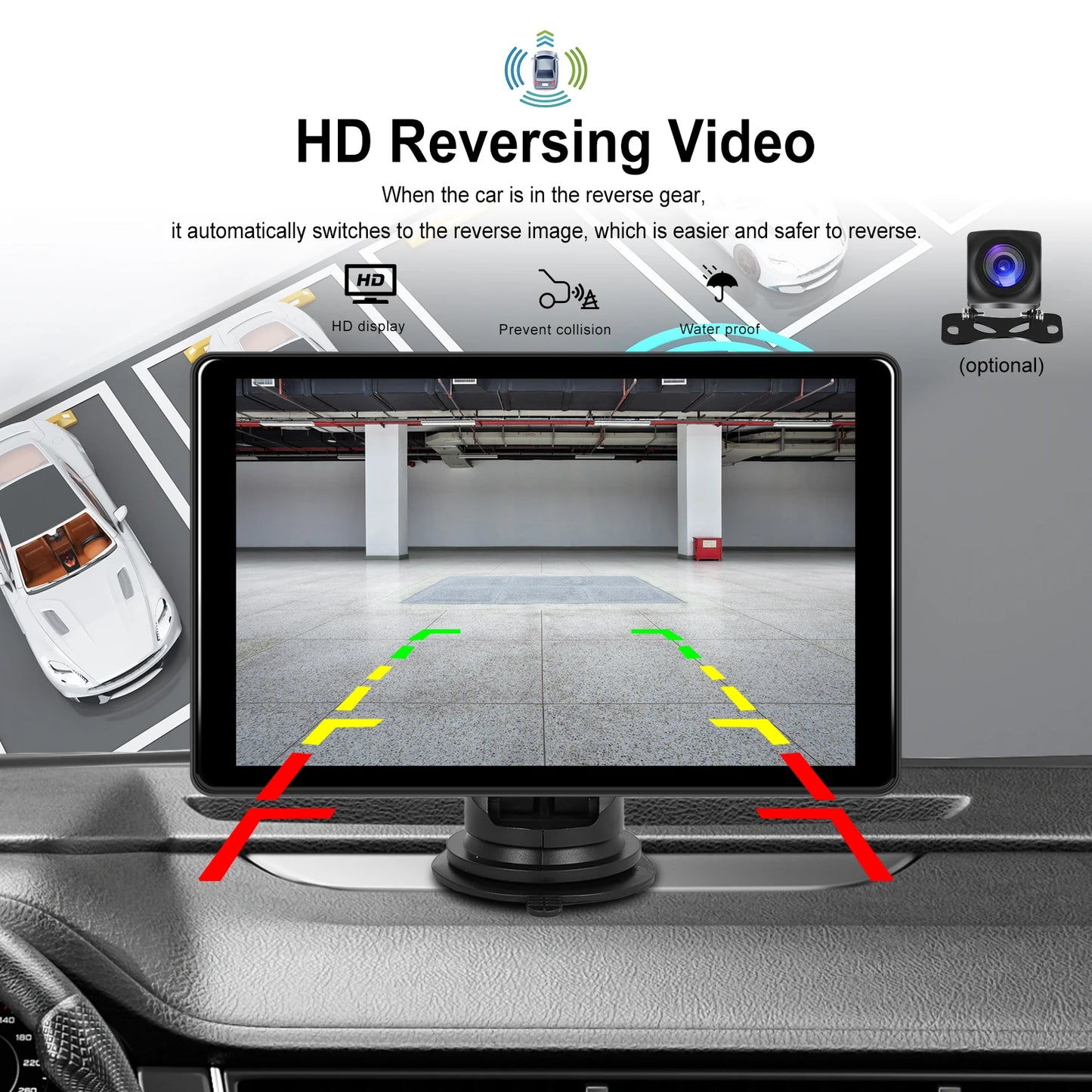 Podofo Universal Car Screen 8-Inch Multimedia WIFI Video Player Wireless Carplay Screen for Apple or Android 4+64GB Navigation