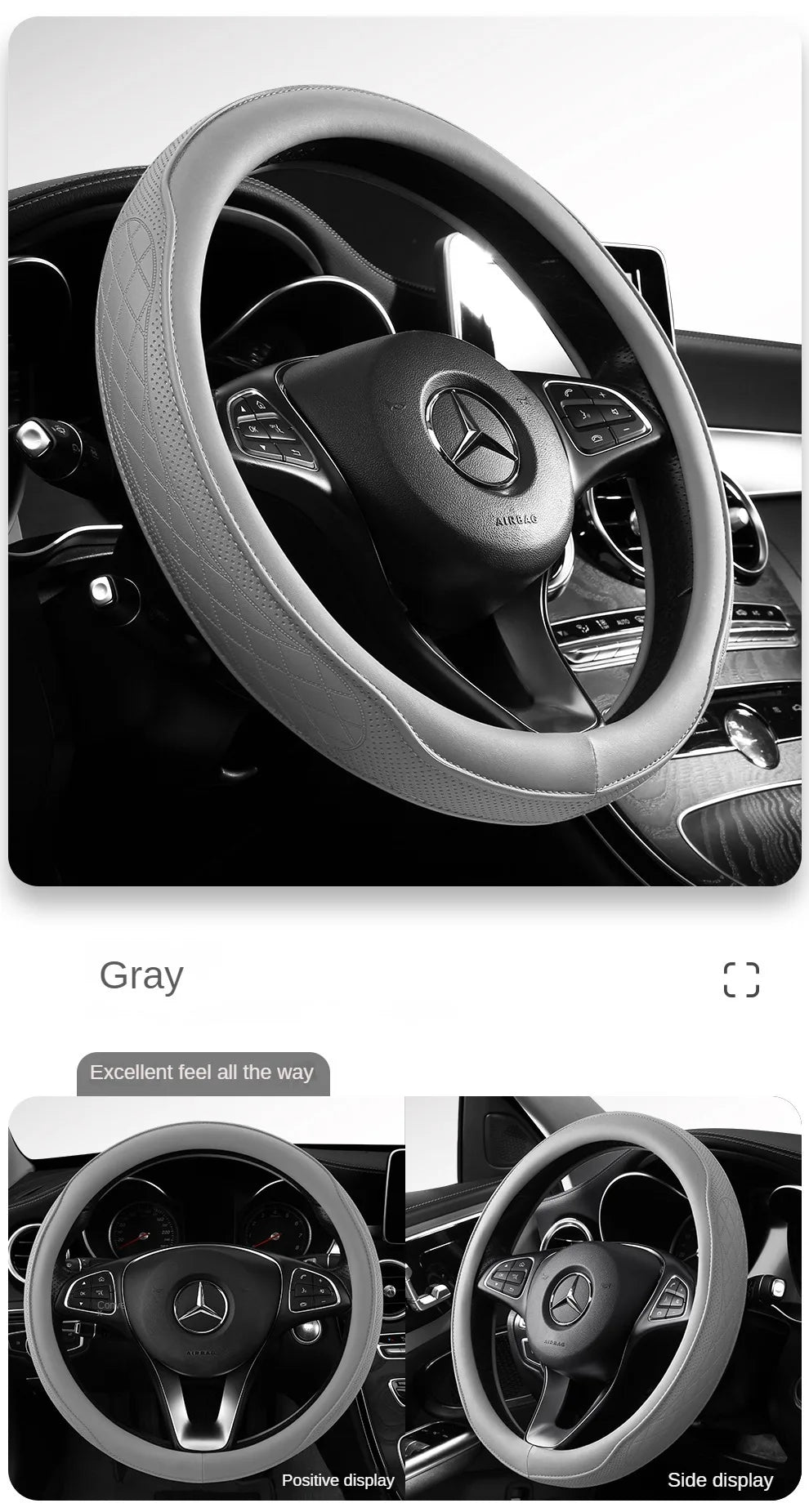 Napa Leather Perforated Patchwork Car Steering Wheel Cover, Non-slip, Breathable, Universal 15 Inch (Approx. 38.1cm)