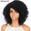 Ombre Brown Short Afro Kinky Curly Bob Wigs For Women Brazilian Human Hair Wigs Highlight Human Hair Wig With Bangs 180% Density