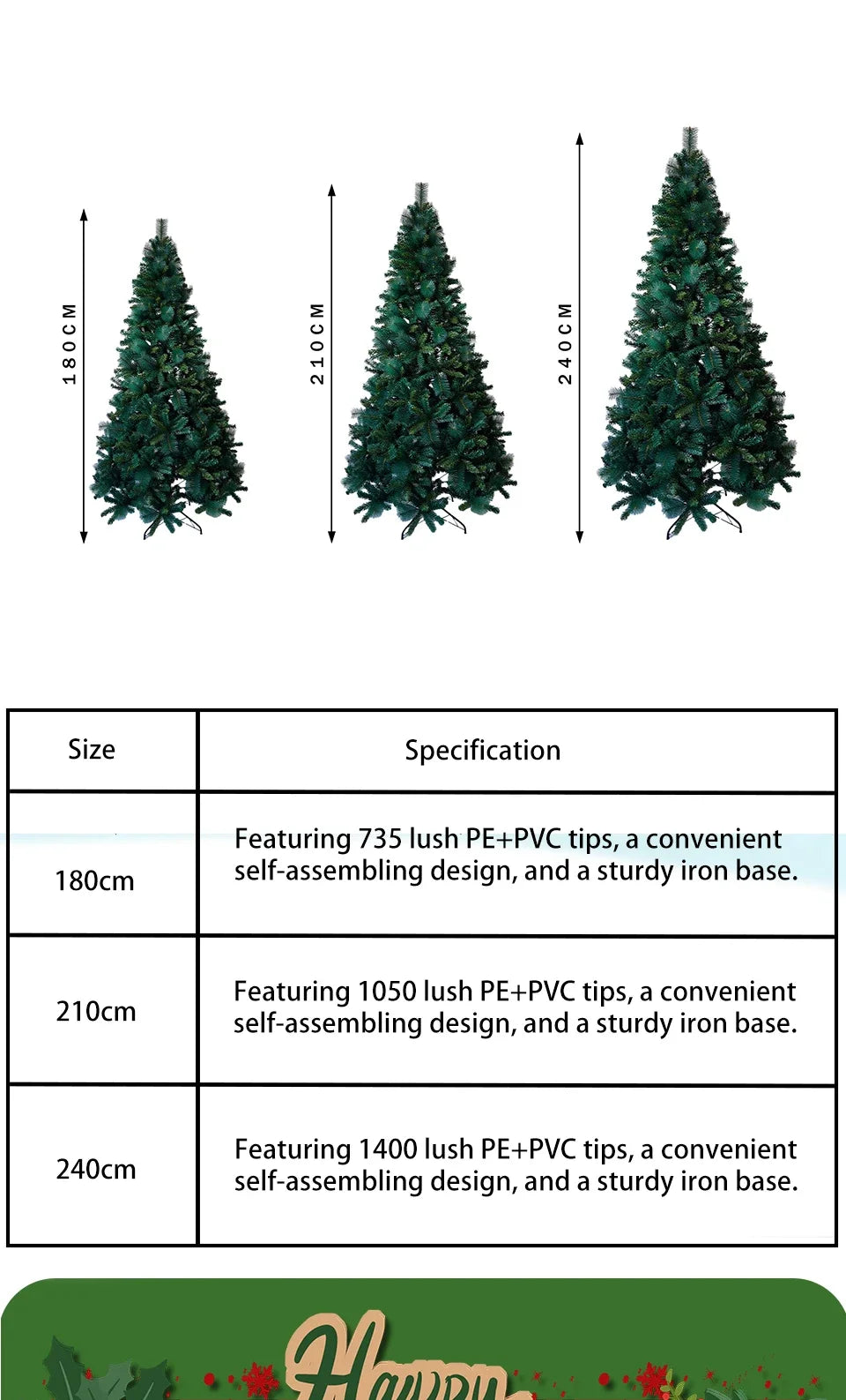 180/210/240cm Pop Up Pre-Lit Christmas Tree,Artificial Pine Needle & PVC Mixed Tree with Iron Base,Easy Setup Holiday Decoration