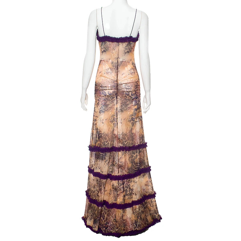 CUTENOVA Women Noble Furry Halter Sleeveless Hollow Dress Camisole Shrunk Split Wave Cut Dress Luxury Prom Occasion Evening Gown