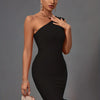 Mermaid Midi Bandage Dress Women Black Bodycon Dress Evening Party Elegant Sexy One Shoulder Birthday Club Outfit 2023 Summer