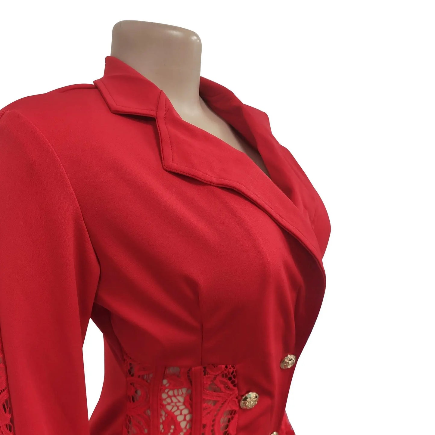 FANAN Elegant Women Double Breasted Tassel Hem and Long Sleeve Notched Collar Lace Waist Patchwork Blazer Dress Vestidos 2022