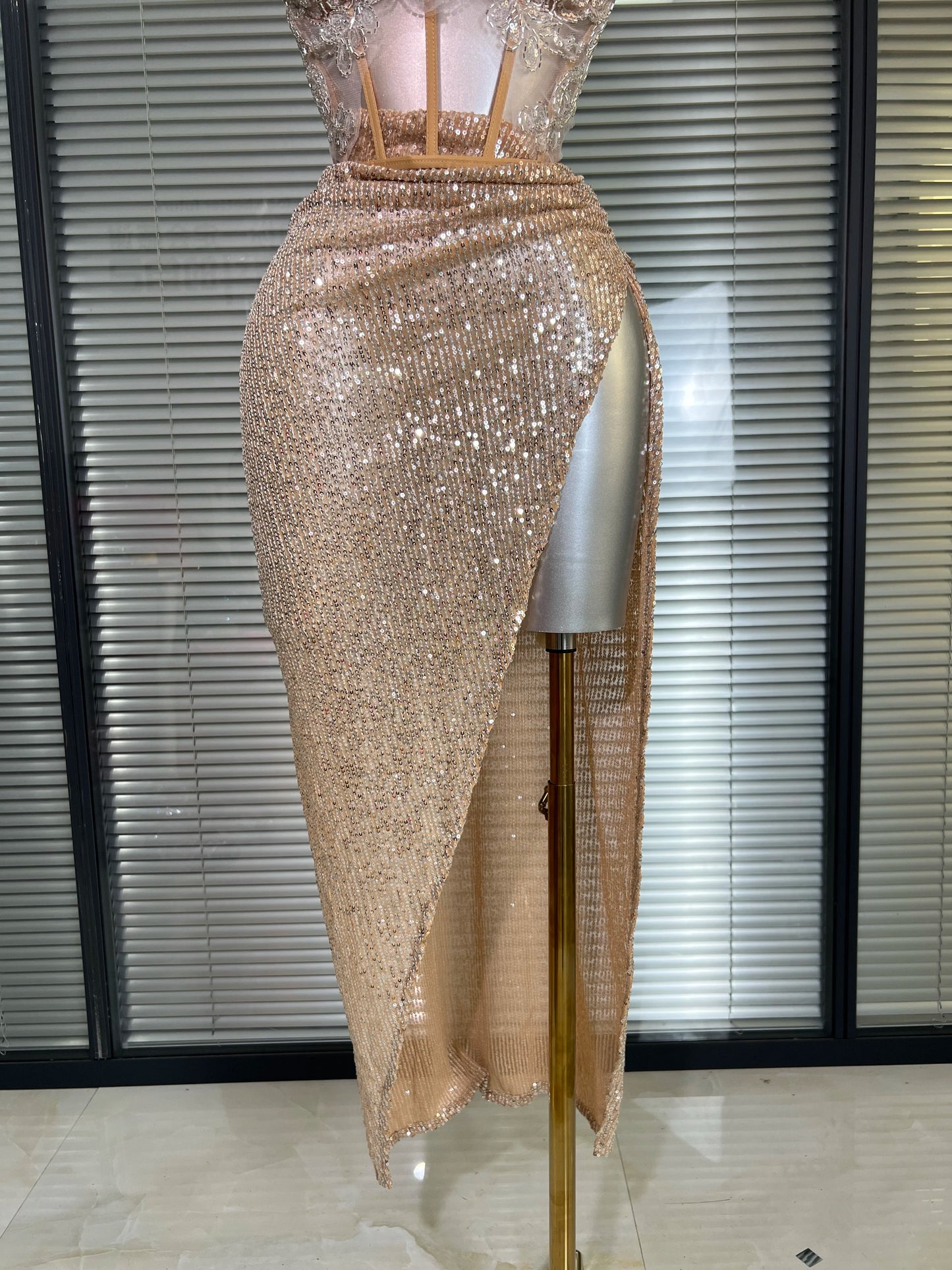 Summer New Women Sexy Strapless Two Pieces Set Glitter Night Club Skirt Suits Laced Singer Dancer Stage Performance Costume