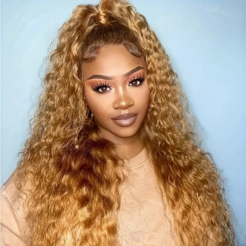 Honey Blonde Human Hair Wig Curly Wigs 13x6 Hd Lace Frontal Wig 13x4 Deep Wave Frontal Wig 30 Inch #27 Colored Human Hair Wigs