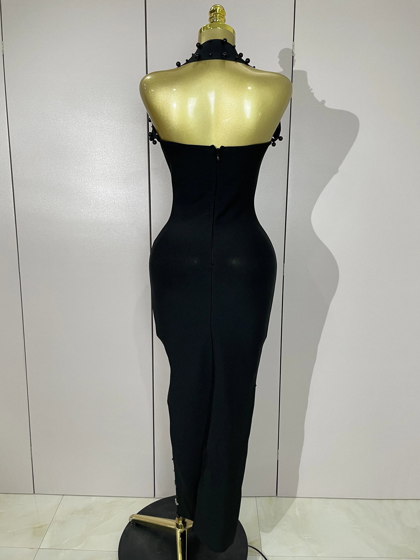 2025 Luxury Shining Diamonds Pearls Sleeveless Bodycon Bandage Long Dress Women Celebrate Evening Party Elegant Birthday Gowns
