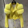 GO BALLISTIC YA Women Leather Jacket With Fur Sleeve Fashion Ladies Crop Jacket