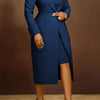 HLJ High Quality Elegant Office Lady Blazer Two Piece Sets Women Lapel Long Sleeve Coat And Slim Dress Outfit Female Clothing