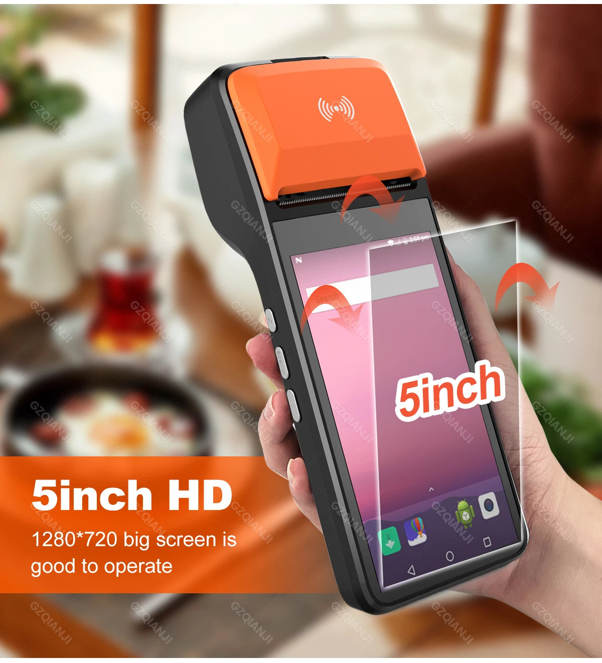 Handheld Commercial PDA Android 8.1/13 Bulit-in 58mm Thermal Receipt Printer NFC Optional for Cafeteria WIFI Bluetooth Connect