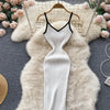 Summer V Neck Knit Sexy Strap Dress Women Elatic Waist Bodycon Sundress Female Beach Backless Maxi Long Dress