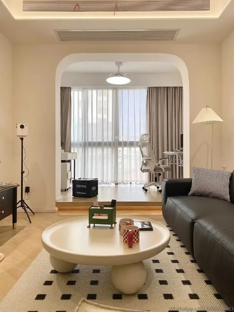 Nordic Combination Bedroom Coffee Table Simple Light Luxury Household Cream New Round Living Room Modern Small Apartment