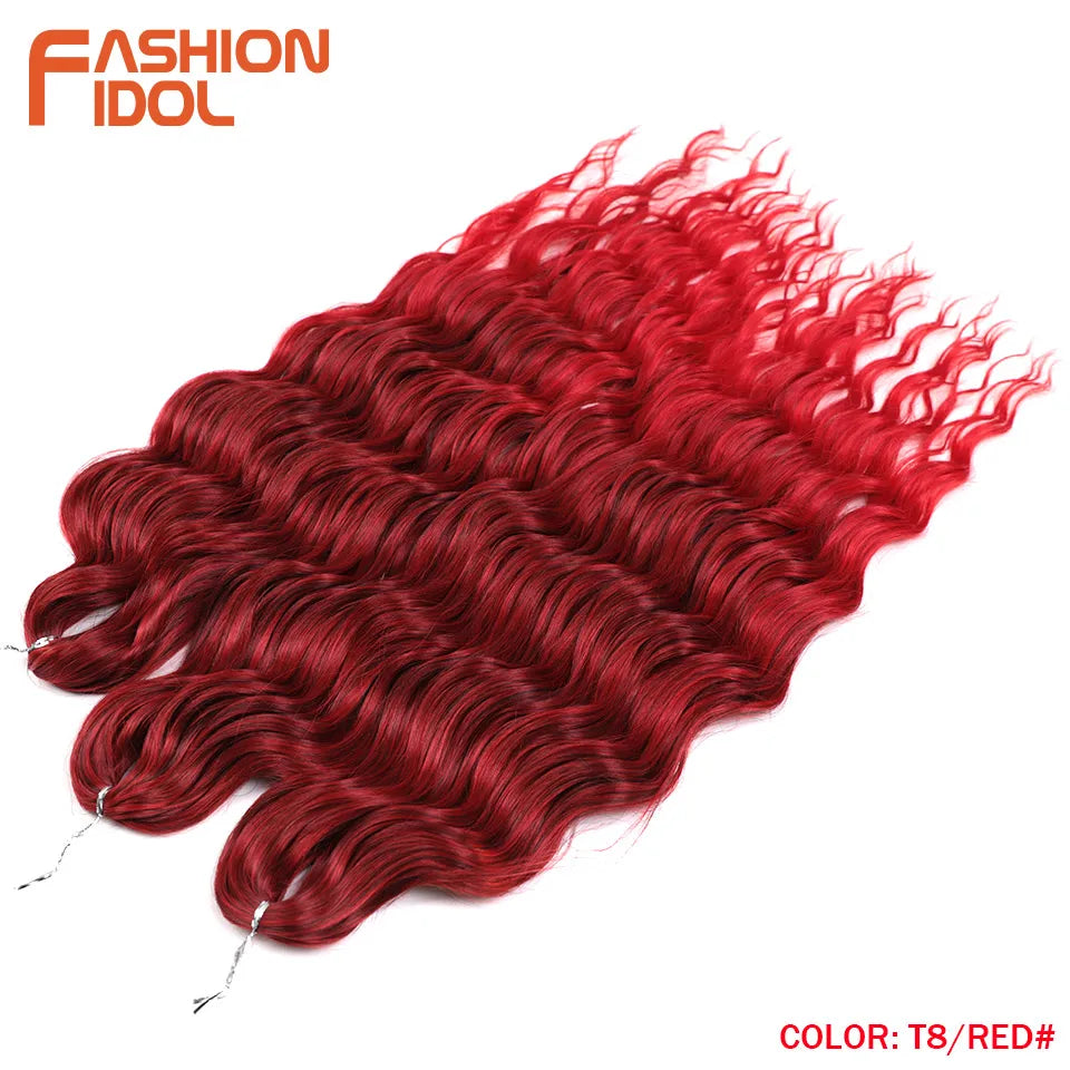 FASHION IDOL 24 Inch Synthetic Hair Water Wave Braiding Hair Extensions Ombre Rainbow color Deep Wave Curl Twist Crochet Hair