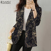 Women Autumn Blazer Retro Printed Coats Casual Long Sleeve Floral Outerwear ZANZEA Female Single Button Lapel Jackets Oversize