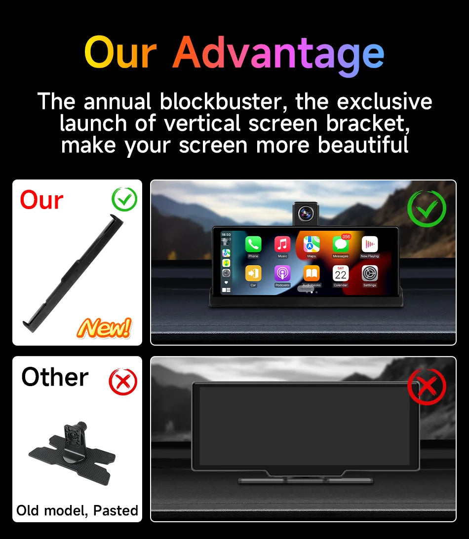 Develuck 10.26" Car DVR 350° Adjustable Carplay Android Auto Dash cam 4K Front&1080P Rear Camera Voice Control WIFI Dual lens FM