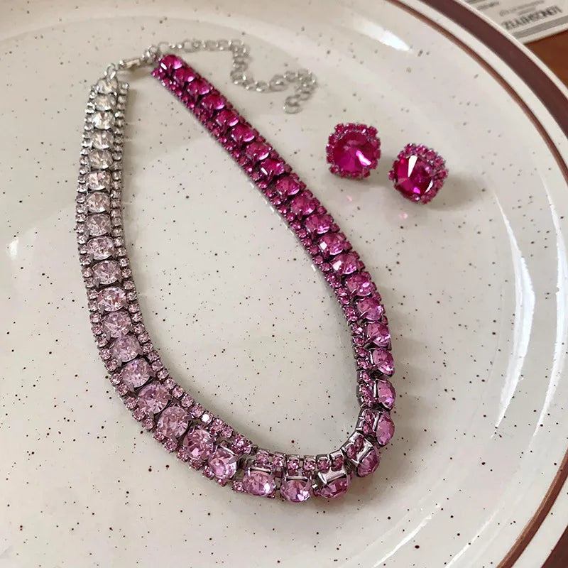 Square Crystal Choker Necklace Luxury Style Temperament Collarbone Chain Neck Chain Exquisite Collar Decoration