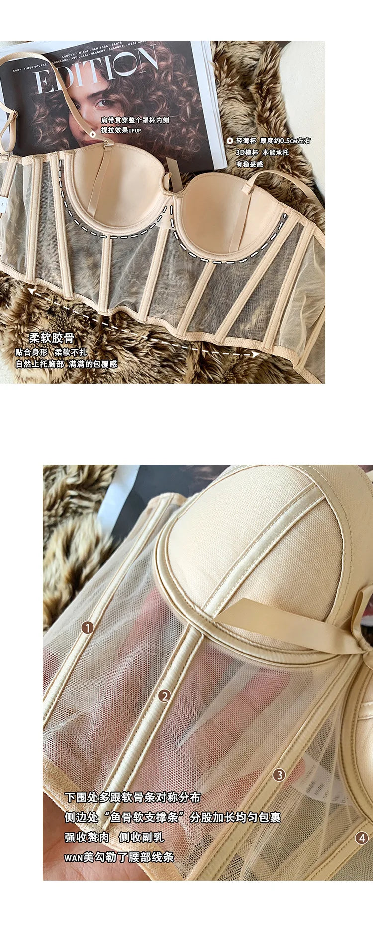 Lace Bra Sexy Mesh Underwear Women Hollow Out Shape Half Cup Soft Bralette Anti-sag Push Up Bow Thicken Women Underwear Set