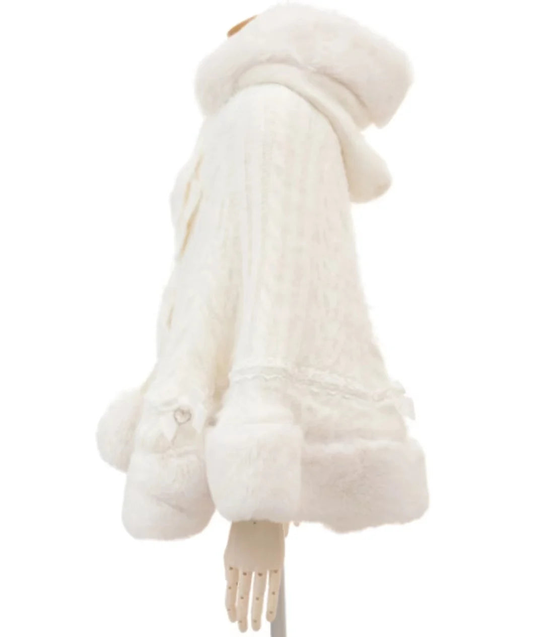 Japanese Liz Sweet Princess Faux Rabbit Fur Cape Coat Women Autumn Winter Fur Jacket Loose Clock Rhinestone Bow Hooded Coat