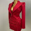 Sparkly Crystal Chains Pearls Long Sleeve Mini Dress 2025 Women Birthday Evening Party Nightclub Outfit Singer Wedding Costume