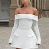 BKQU Elegant Solid Backless Mini Dress Women High Waist Fashion Long Sleeve Slim A-line Dresses 2024 Autumn Party Evening Dress