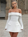 BKQU Elegant Solid Backless Mini Dress Women High Waist Fashion Long Sleeve Slim A-line Dresses 2024 Autumn Party Evening Dress