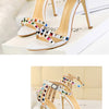 Summer Women Roman High Heels Rivets Studded Sandals Stiletto Gladiator Pumps Open Toe Luxury Shoes Hollow One-word Buckle 267-2