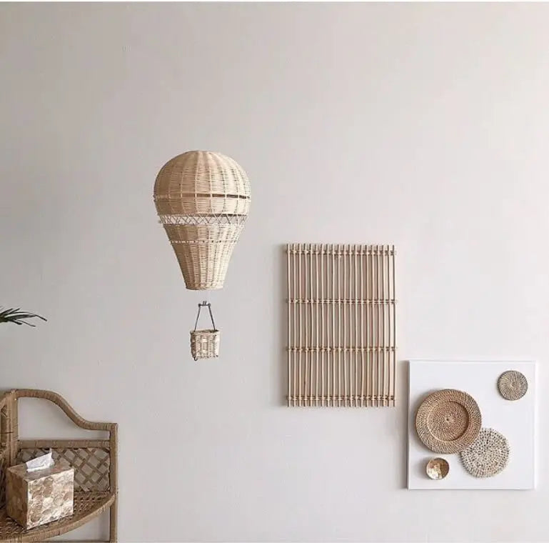 Rattan Hot Air Balloon Decor Hand-woven Wall Hanging Decor Handmade Nordic Photograph Prop for Kids Room Kindergarten Nursery