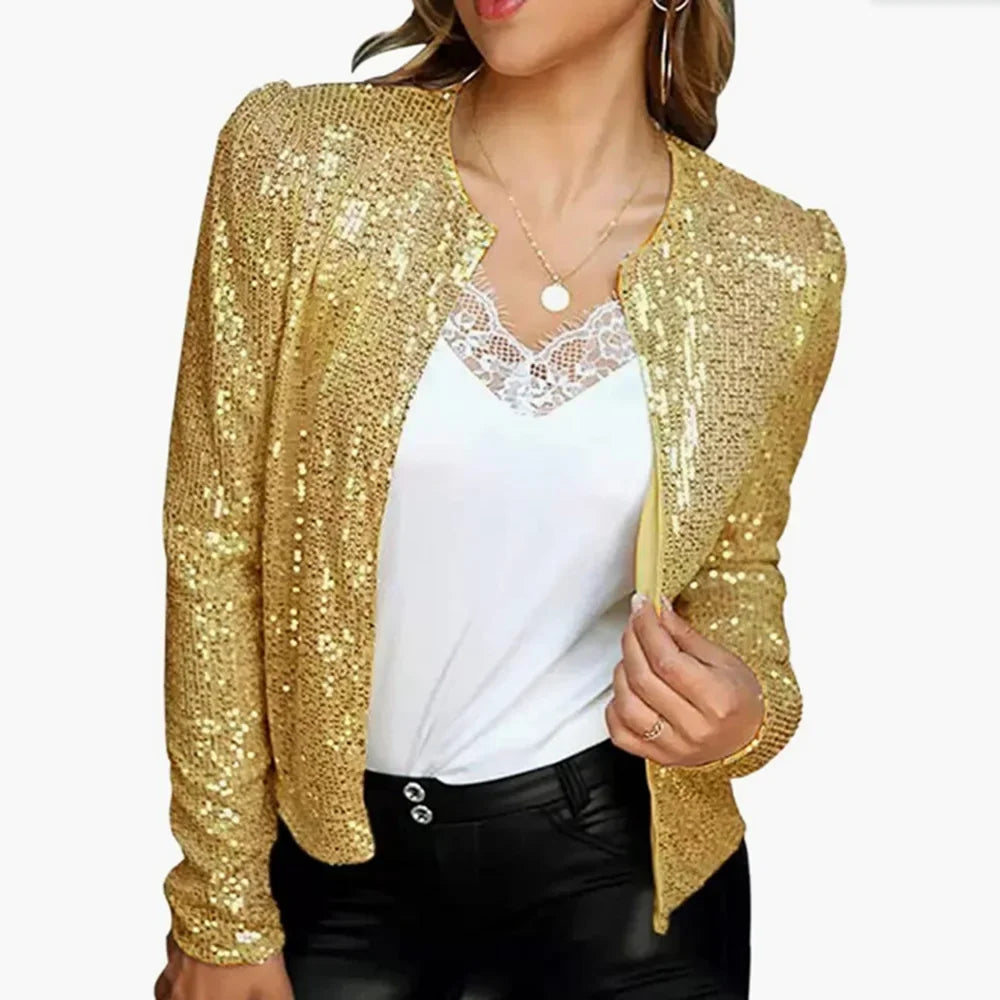 2024 Fashion Sequin Jackets Women Glitter Long Sleeve Short Coats Elegant Spring Outwear Office Ladies Solid  Streetwear Jacket