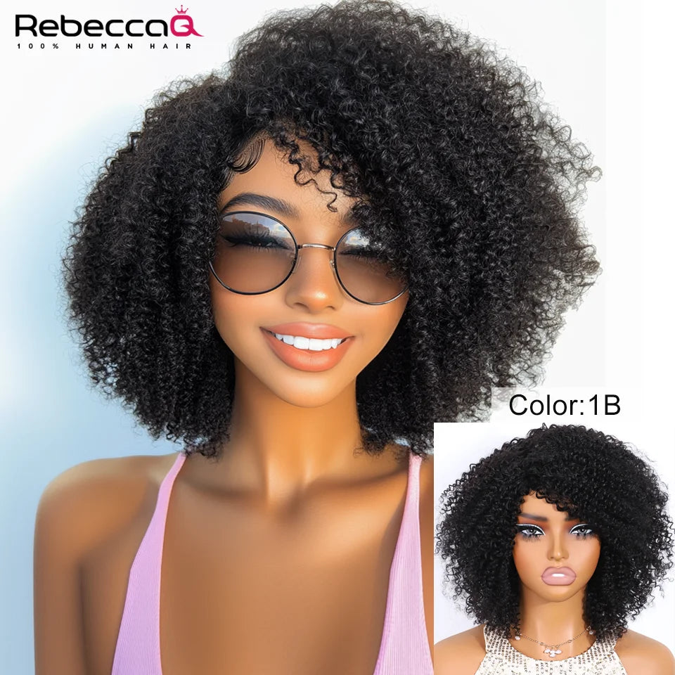 Ombre Brown Short Afro Kinky Curly Bob Wigs For Women Brazilian Human Hair Wigs Highlight Human Hair Wig With Bangs 180% Density