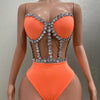 Sexy See-Through Strapless Rhinestone Tops Zipper Jacket High-waisted Shorts 3-Pieces Sets Party Nightclub Perfprmance Costume