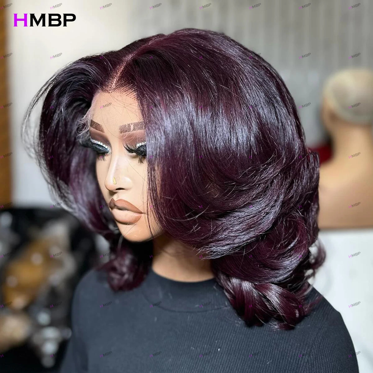 Bouncy Curly Purple Color 360/13×6 HD Lace Frontal Wig Glueless Lace Front Wig Human Hair Ready To Go Preplucked Human Hair HMBP