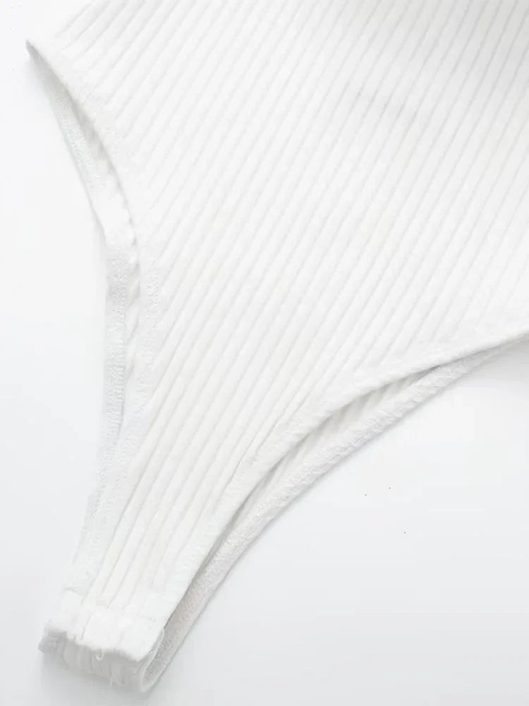 Willshela Women Fashion Ribbed Bodysuit With Organza Ruffle Vintage High Elastic Sexy y2k Female Chic Lady Tops body femme