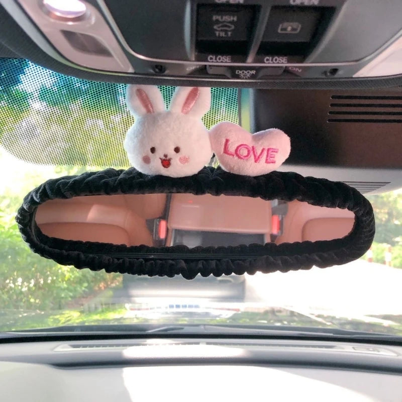 Adorable Rabbit Car Rearview Mirror Cover Cute Creative Korean Character Mirror Cartoon Reversing Decoration Female
